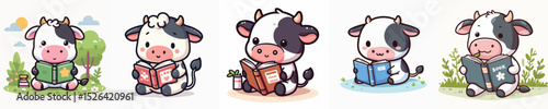 cute cow vector reading a book