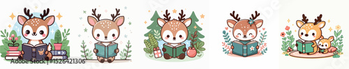 cute deer vector reading a book