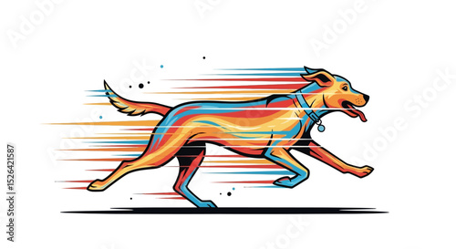 Dynamic Running Dog with Colorful Motion Blur Effect