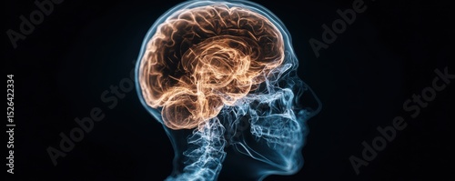 Complex Human Brain Anatomy with Neon Glow Against Dark Background Illustrating Neural Connections and Brain Function