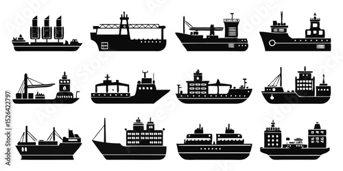 Cargo ship line icon design for maritime transportation symbol set