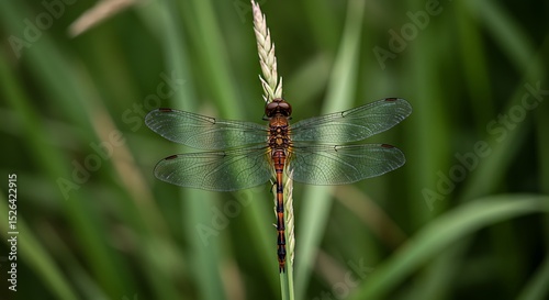 Speckled Dragonfly on Green Stalk