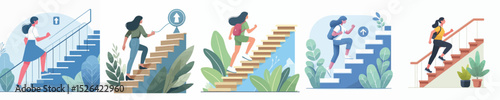 vector character woman climbing stairs