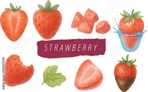 Watercolor Strawberry Fruit Set – Hand Painted Clipart Collection | Generative AI