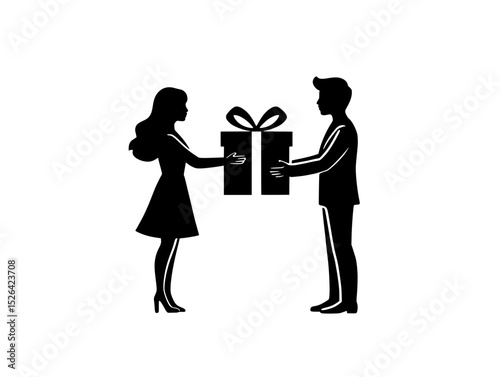 Minimalist Gift Exchange Between Two Silhouetted Figures