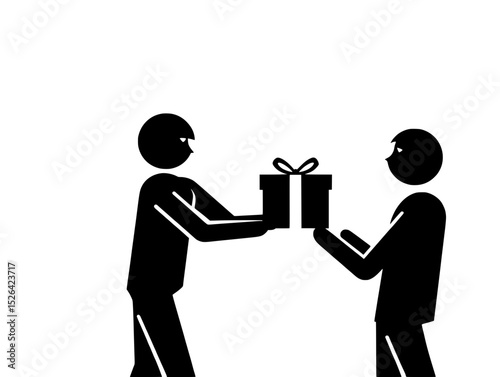 Minimalist Gift Exchange Between Two Silhouetted Figures