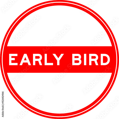 Red color round seal sticker in word early bird on white background