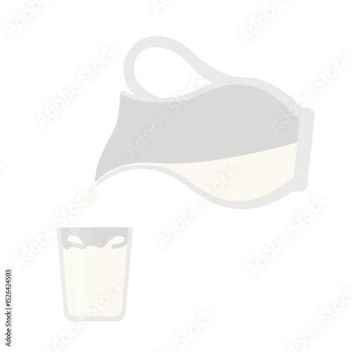 milk pitcher pouring into glass flat cartoon illustration