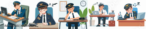 pilot vector falling asleep at work desk