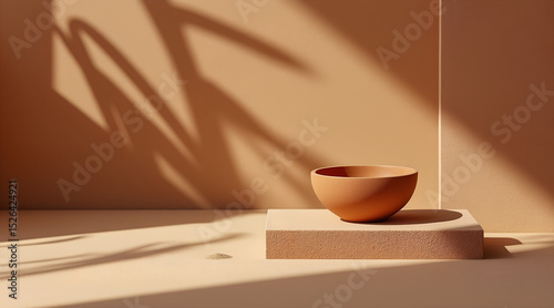 *Desert Modernism Flat Lay – Terracotta Inkwell on Sand-Textured Adobe Backdrop with Sunset Glow & Negative Space (Copy Space Left)