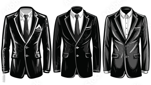 Three formal suits in black with different shirt and tie combinations displayed side by side neatly created with generated ai