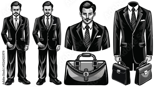 Illustration of two men in suits with briefcases and suit jackets on a white background design art created with generated ai