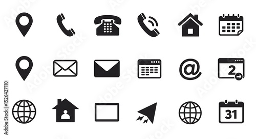 Collection of Contact Us Icons Location, Phone, Email, Website, and Calendar