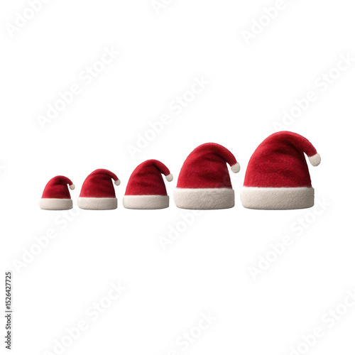 A collection of festive Santa hats in various sizes, perfect for holiday decorations. Ideal for Christmas-themed designs and seasonal illustrations.