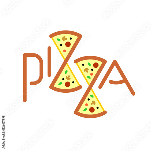 Pizza letters logo. Word pizza with two Z letters stylized as pizza slice pieces. Italian traditional cuisine symbol