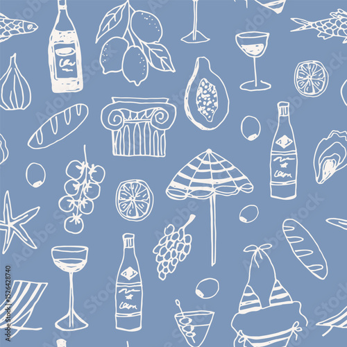 Hand drawn doodle mediterranean seamless pattern