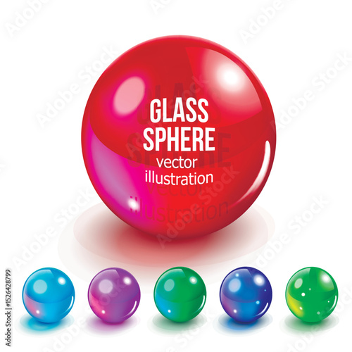 Colorful Glass Spheres. Realistic Vector Illustration of Glossy Transparent Balls.