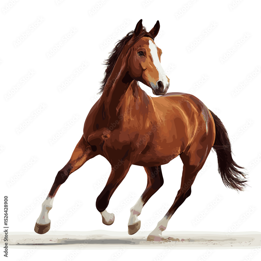 Naklejka premium 元気に駆ける茶色の馬のアイコン、ベクターイラスト