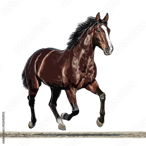 元気に駆ける茶色の馬のアイコン、ベクターイラスト