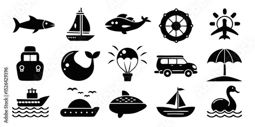 High quality icon set featuring marine life animals for sea and beach themes