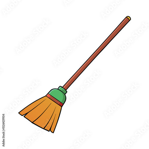 Stylized Broom Color Vector on White