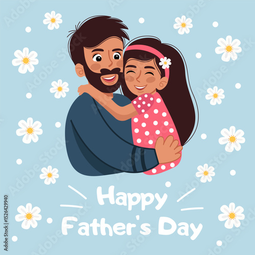 Illustration of happy daddy's day on blue background.