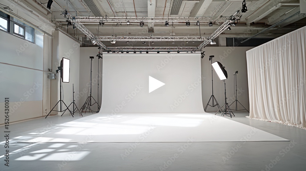 Obraz premium Studio, photoshoot, backdrop, lights, industrial, space, video, production, white, background