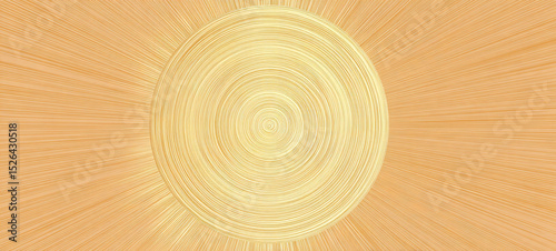 Radiant concentric ripple rings expand outward in warm golden abstract pattern, evoking sense of energy and calm, with soft lines and glowing circular center
