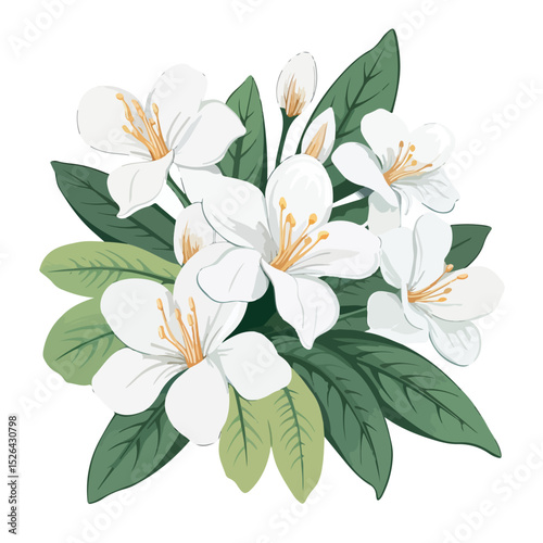Tropical White Floral Cartoon Vector for Spring Design Projects