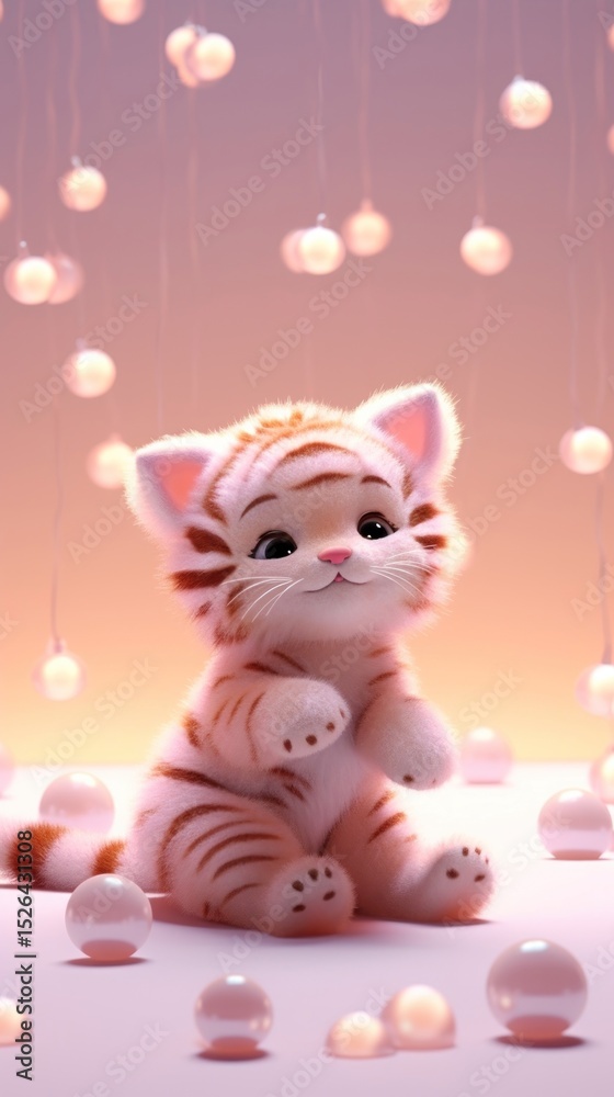 Fototapeta premium Cute tiger cartoon mammal kitten.