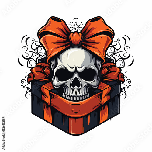 Spooky Halloween Gift with Skull Icon Vector Illustration for Festive Designs