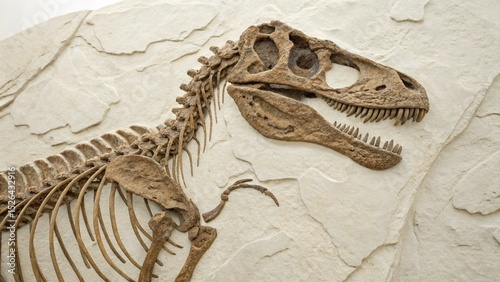 Close Up Detailed Dinosaur Fossil Intricate Bone Texture Clean White Background Representing Ancient Discovery Concept