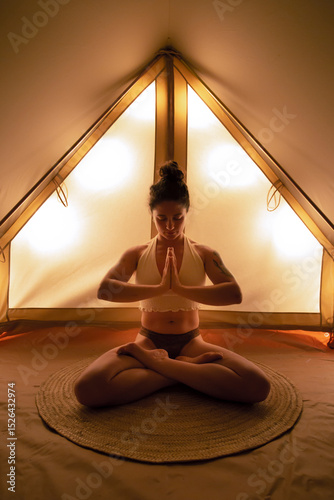girl meditating like a warrior in the lotus position