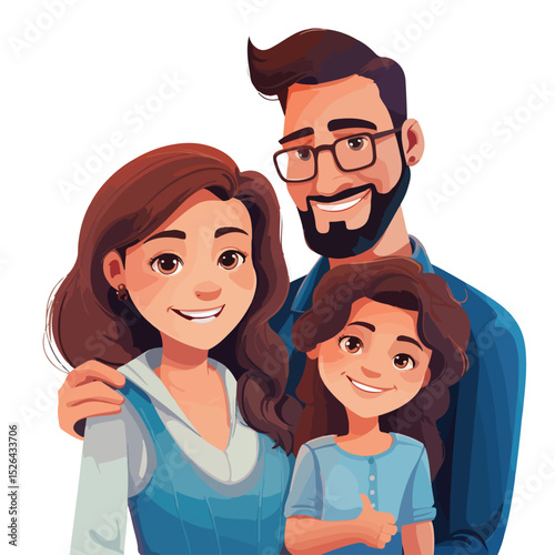 Professional Illustration of a Loving Family Portrait with Parents and Their Children