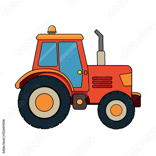 Farm Equipment Tractor Vector in Color on White