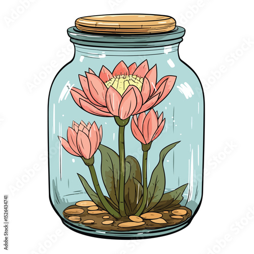 Exquisite Lotus Flower in Vintage Jar Illustration for Creative Projects