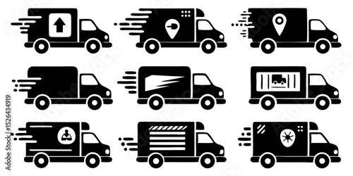 Single delivery truck icon design featuring fast delivery truck graphic in black yellow cyan magenta