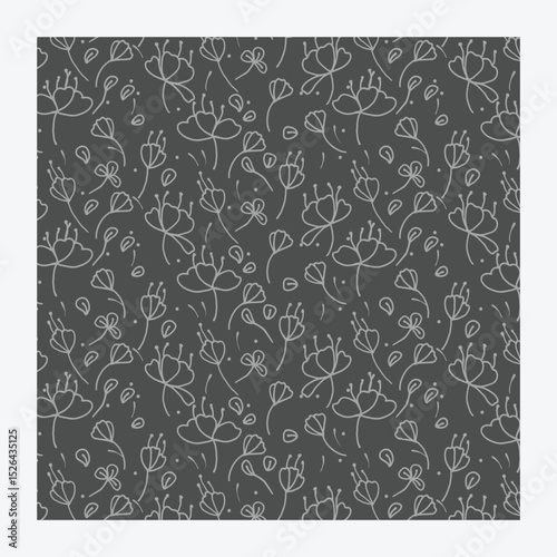 Floral seamless background. line texture on Gray background. Abstract floral wallpaper, bright tile ornament.