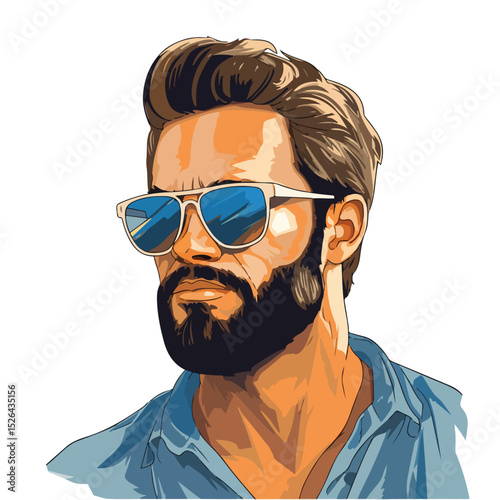 Cartoon Vector Illustration of a Cool Man Wearing Sunglasses