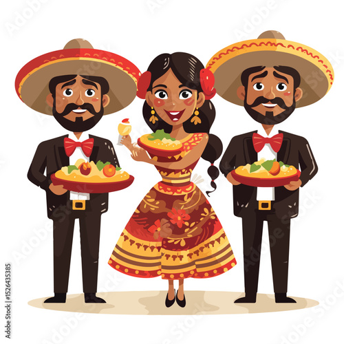 Mexican Traditional Mariachi Musician Performing in Cultural Attire Illustration