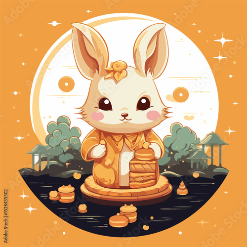 Mid Autumn Chinese Festival: Cute Rabbit Standing Illustration for Celebrations