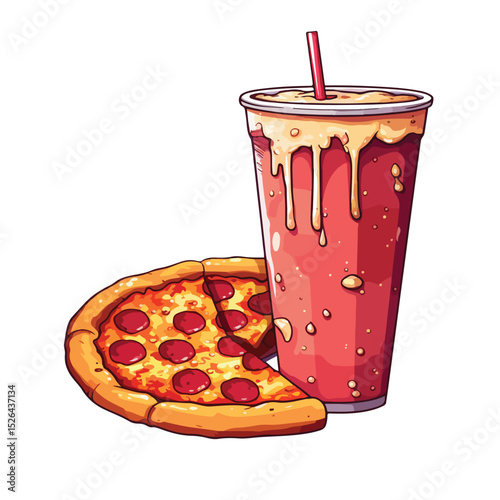 Delicious Pizza and Refreshing Soda Cup Stock Vector Illustration for Food and Beverage Concepts