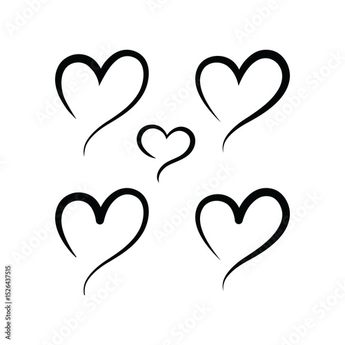 Set of hearts in black color, heart icons set vector, set of hearts different shapes for design. Heart collection. Vector art. Heart, love, romance hearts. Vector icons. Hand drawn hearts tattoo set