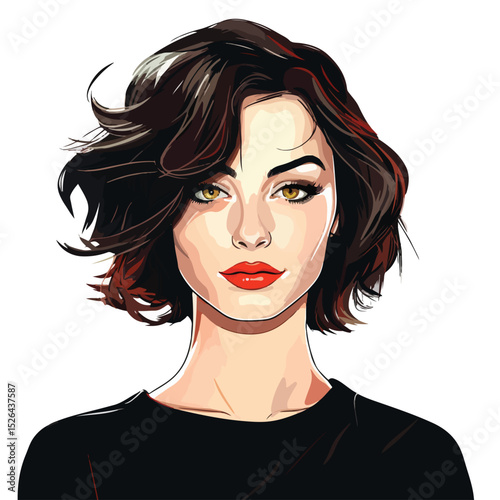 Professional Comic Vector Illustration of Woman with Pretty Face and Beautiful Hairstyle