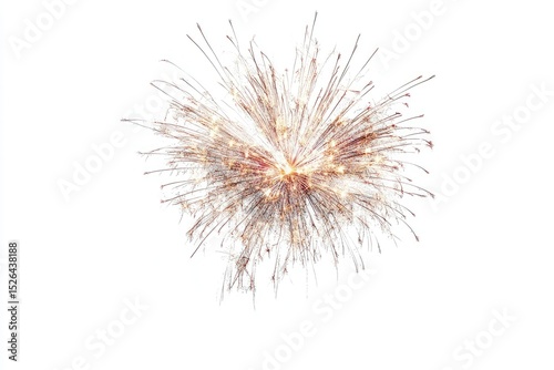Fireworks Sparkling Over River Celebration Isolated on White Background, Depth of Field