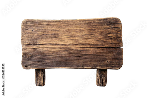 Rectangular blank wooden sign on transparent background.
