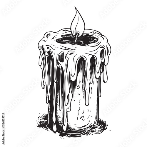 Dripping wax candle silhouette vector illustration, Candle With Dripping Wax And Flame