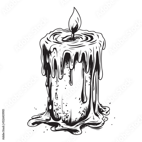 Dripping wax candle silhouette vector illustration, Candle With Dripping Wax And Flame