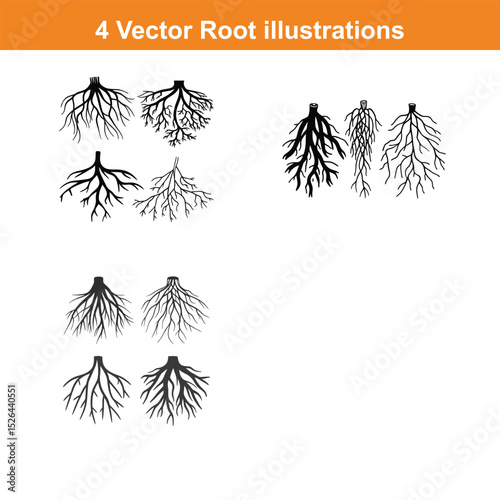 Each black and white vector showcases the intricate details of various roots, perfect for educational materials, botanical studies, or artistic projects.