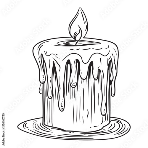Dripping wax candle silhouette vector illustration, Candle With Dripping Wax And Flame